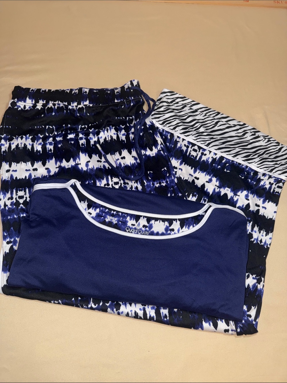 Cuddl Duds 2X Blue White Tie Dye Lounge Set Top & Pants